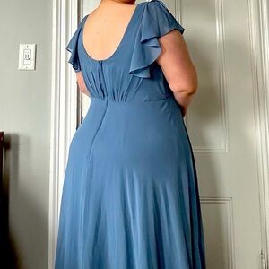 Steel blue David’s bridal size 16 chiffon bridesmaid dress flutter sleeve long
